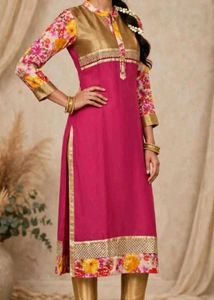 Vibrant Pink &amp; Gold Floral Kurta Set