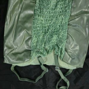 Sage Green Faux Leather Corset Top