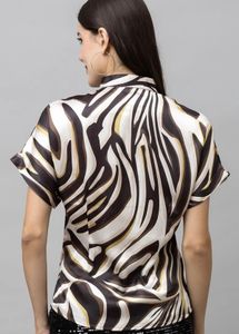 Stylish Zebra Print Band Collar Top