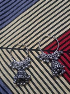 Silver Jhumka Hoop Earrings