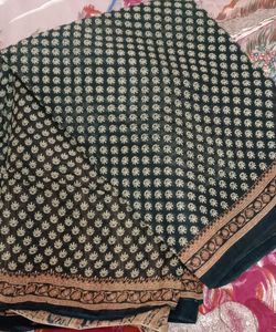 Elegant Black bagru Print Saree