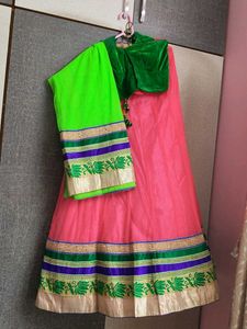 Pink Lehenga Choli Set with Green Blouse