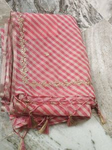 Pink Striped Saree with Embellishments