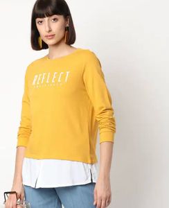 Yellow Crew Neck Long Sleeve Top