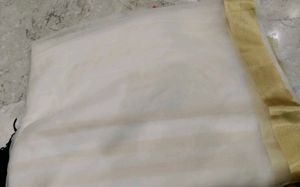 Elegant White Organza Saree with Gold Border