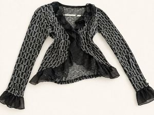 Black & White Textured Ruffle Cardigan
