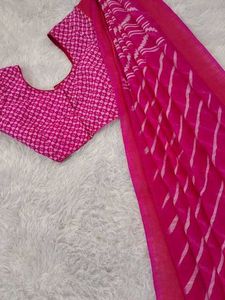 Vibrant Pink Saree with Matching Blouse