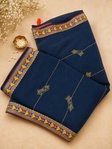 Elegant Blue Saree with Embroidered Border