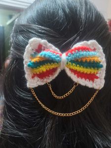Handmade Crochet Rainbow Bow Hair Clip🌈