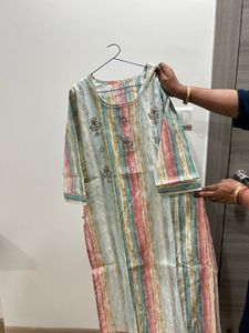 Striped Embroidered Kurta