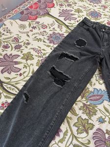 Distressed Black Wide Leg Jeans