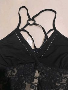 Middle Slit Elegant Black Lace Camisole