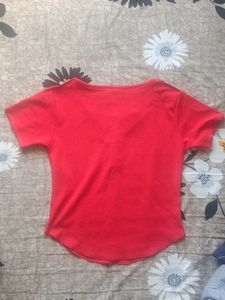 Red Button-Up Henley Corset-like Crop Top