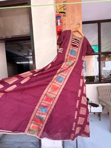 Ethnic Maroon Gown with Block Print