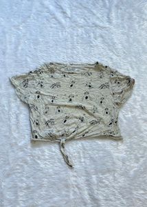 Cute Graphic Print Tie-Front T-Shirt