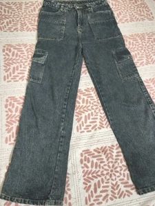 Grey Denim Cargo Jeans