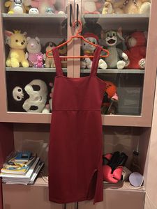 Burgundy Midi Dress with Slit