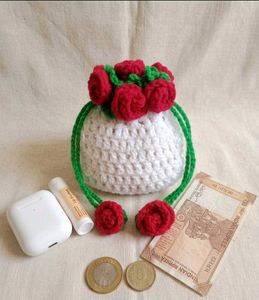 Handmade Crochet Rose Mini Bag