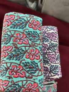 Set of 6 Block Print Floral Quilted Pouches