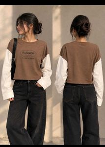 Brown & White Colorblock Long Sleeve sweatshirt