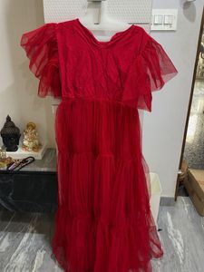 Red Tulle Tiered Dress