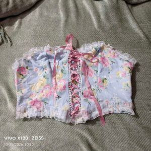 382510. Floral Lace-Up Tube Top