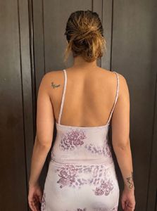 Sheer Floral Maxi Dress with Slit