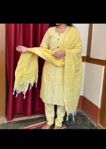 Yellow Cotton Kurta Set with Dupatta