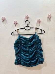 Teal ruched chain strap crop top| Stretchable
