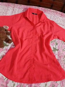 Coral Button-Down Long Sleeve Top