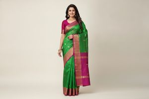 Vibrant Green & Magenta Silk Saree
