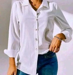 Chic White Collared Button-Up Shirt