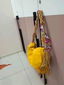 Bright Yellow Hobo Bag with Scarf Strap