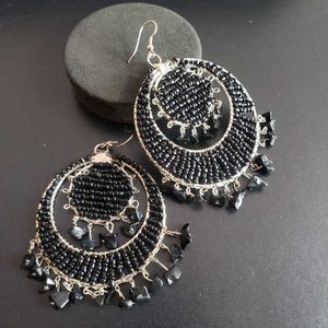 Stunning Black Beaded Hoop Earrings