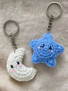 Crocheted Moon & Star Keychains