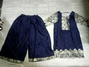 Navy Blue Silk Kurti With Plazo For Women