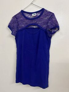 Blue Lace Detail Cutout Top