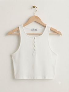 Ribbed Henley Crop Tank Top