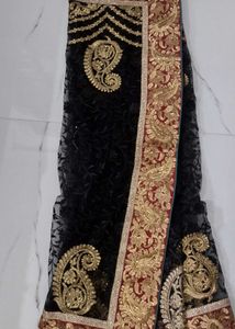 Elegant Black &amp; Gold Embellished Saree