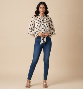 Sheer Polka Dot Tie Neck Crop Top