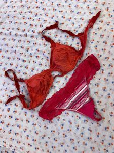 2 Pack Bras - Red &amp; Pink Stripe Lace