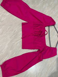 Hot Pink Tie-Front Puff Sleeve Top