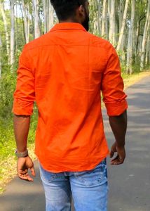 Men's Orange Graphic Print Shirt