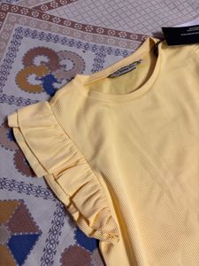 Cute Yellow Ruffled Sleeve Top