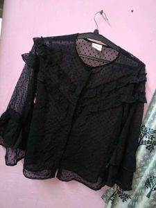 Sheer Black Ruffled Shirt