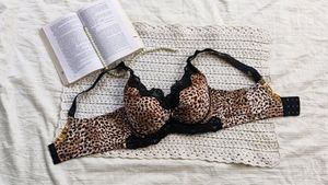 Leopard Print Lace Trim Bra