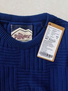 Stylish Blue Textured Knit Sweater