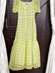 Sheer Gingham Button-Up Midi Dress