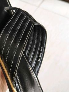 Woods Women Black Leather Flat Slip On