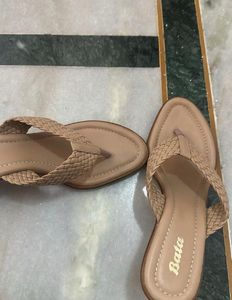 Bata Beige Woven Flat Sandals